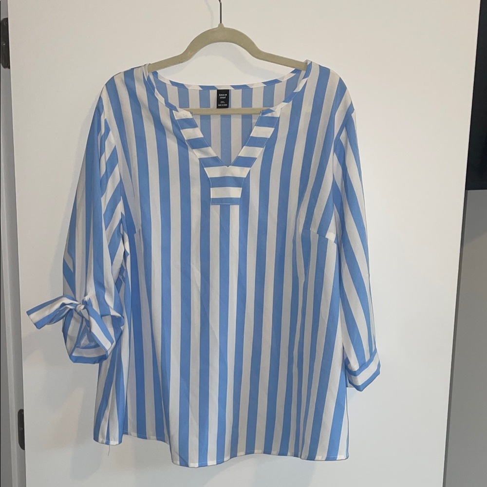 Light Blue and White Striped Blouse